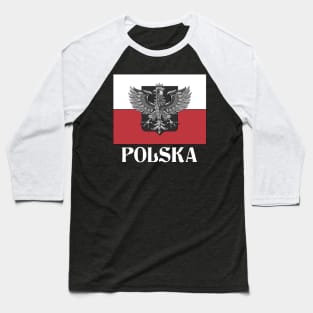 POLSKA - Polish Eagle, Poland Flag, and Shield Baseball T-Shirt